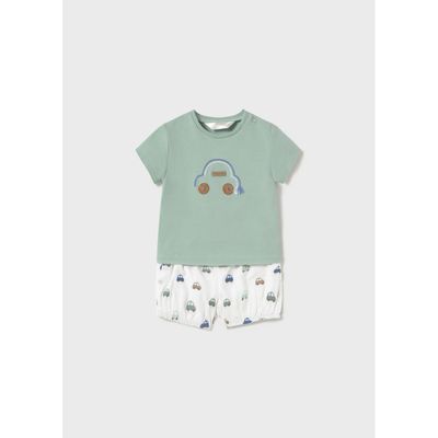 JADE GREEN 2PC SHORT SET CREAM CAR PRINTED SHORT / 1204-041