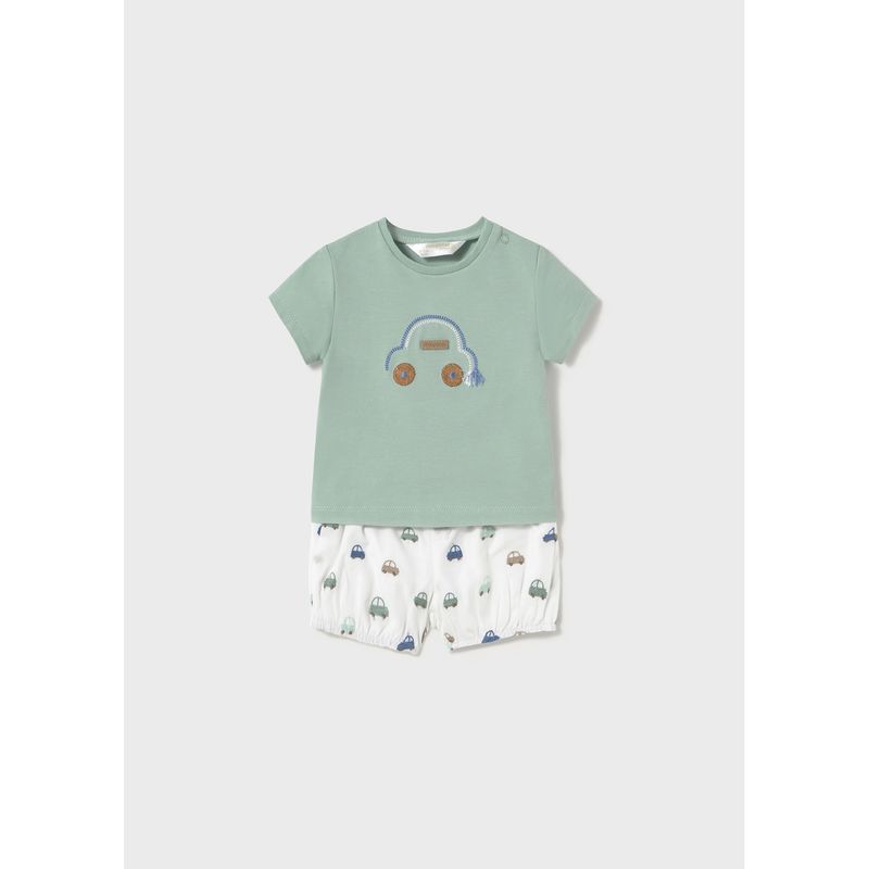 JADE GREEN 2PC SHORT SET CREAM CAR PRINTED SHORT / 1204-041