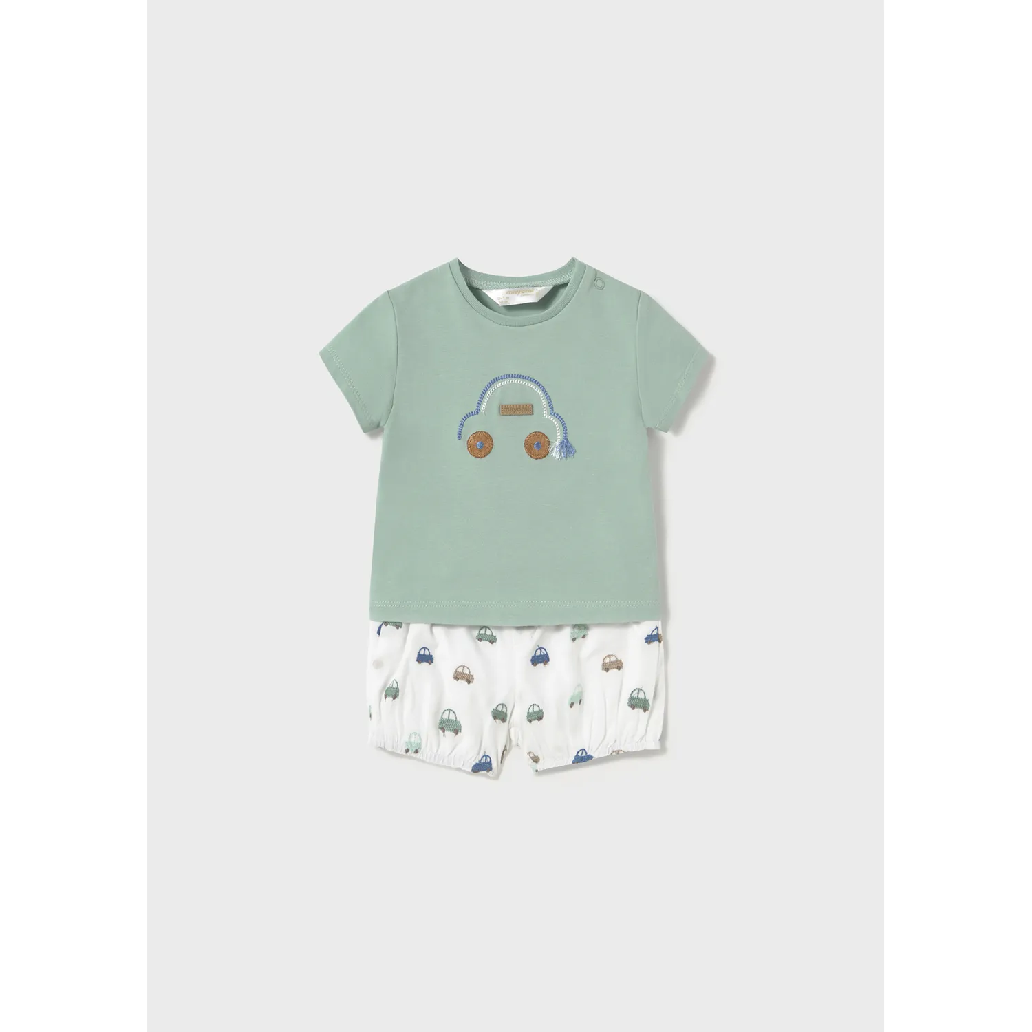 JADE GREEN 2PC SHORT SET CREAM CAR PRINTED SHORT / 1204-041