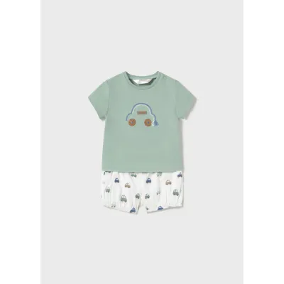 JADE GREEN 2PC SHORT SET CREAM CAR PRINTED SHORT / 1204-041