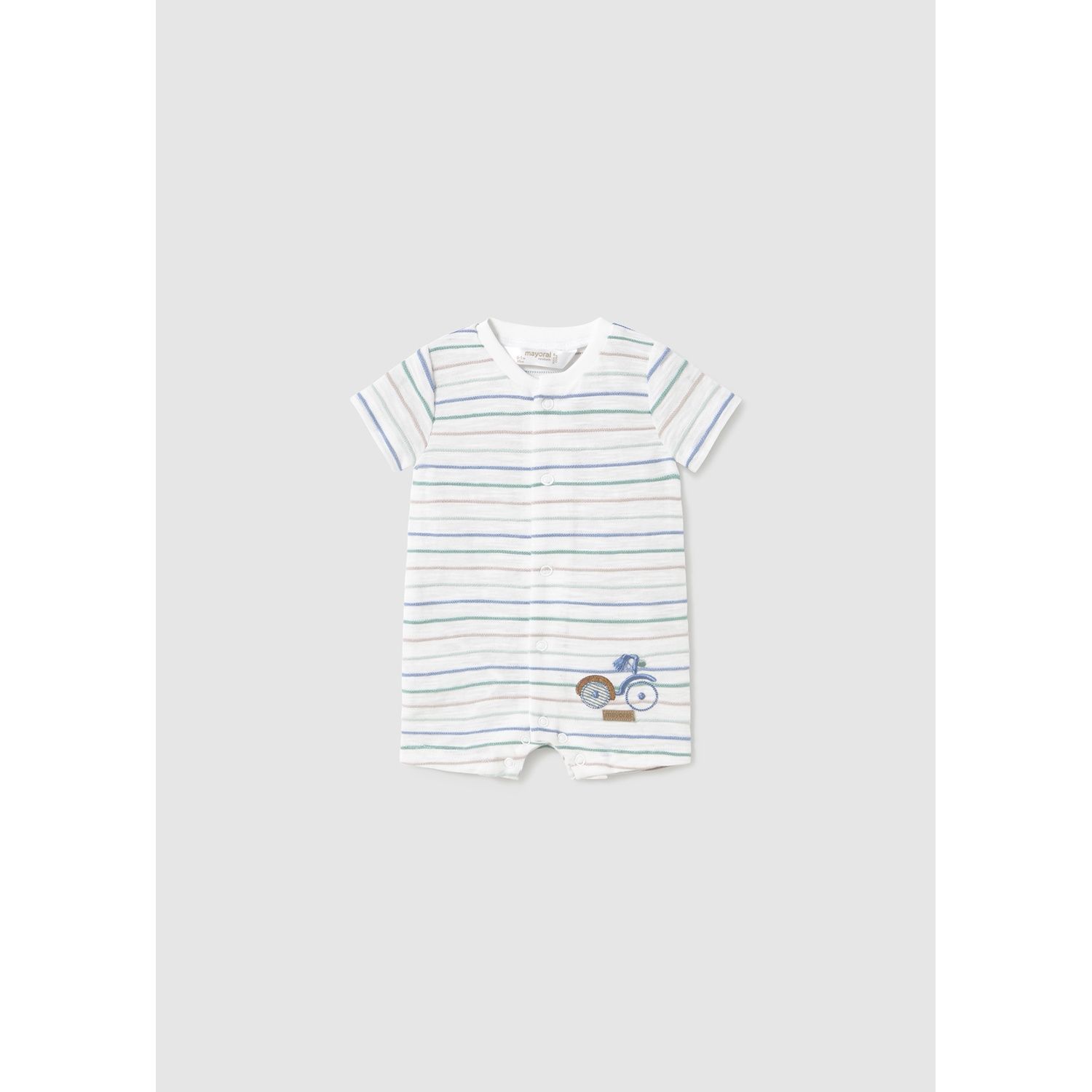STRIPED SHORT ROMPER CREAM BLUE/GREEN FRONT CLOSURE / 1707-011