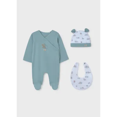 JADE GREEN 3PC SLEEPER & HAT&BIB BUNNY PRINT GIFT SET / 9907-059