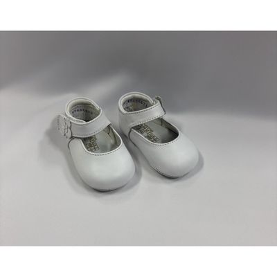 WHITE SHOE BABY FLOWER TRIM ON VELCRO STRAP / G0107