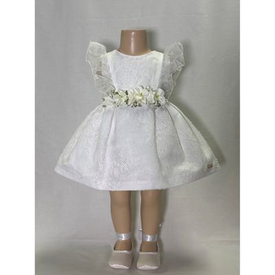 WHITE LACE DRESS FLOWER PIN APPLIQUE CHIFFON TRIM / M3248-90