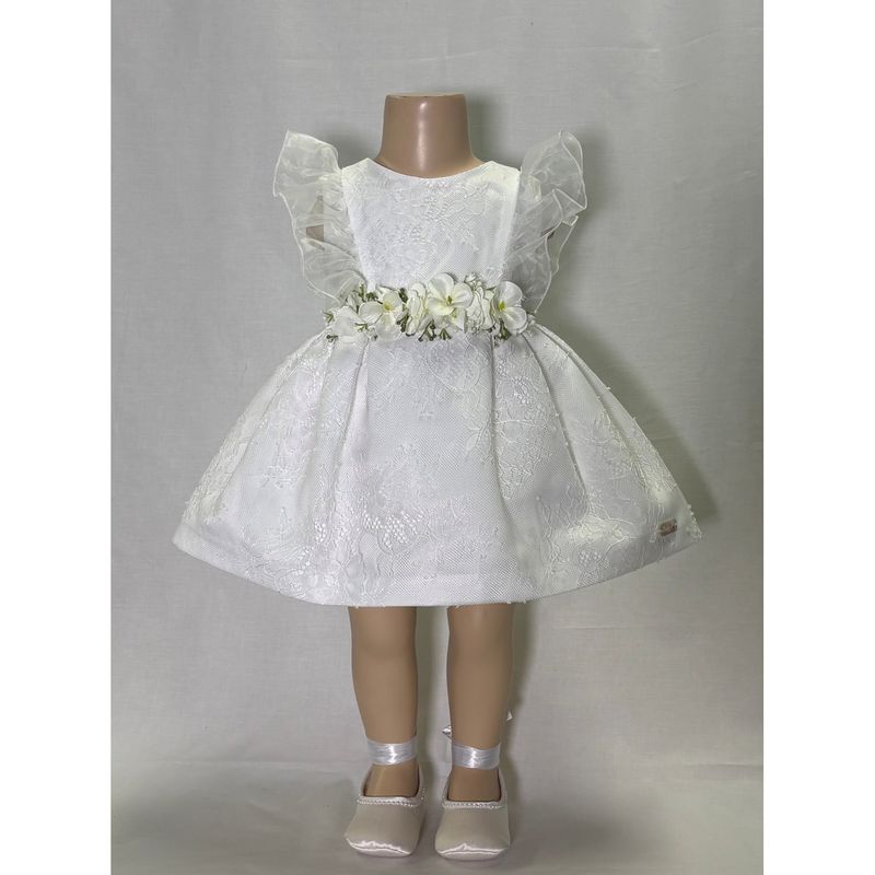 WHITE LACE DRESS FLOWER PIN APPLIQUE CHIFFON TRIM / M3248-90