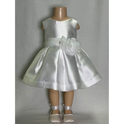 WHITE DRESS TAFFETA CHIFFON BELT & ROSE APPLIQUE RHINESTONE TRIM / L3247-90