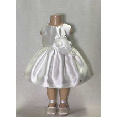 WHITE TAFFETA DRESS PLEATED FLOWER APPLIQUE / L3240-90