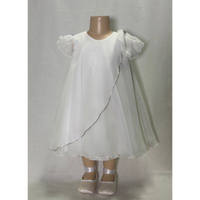 WHITE CHIFFON DRESS RHINESTONE & BOW TRIM / L3243-90