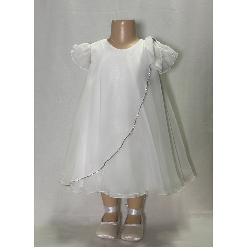 WHITE CHIFFON DRESS RHINESTONE & BOW TRIM / L3243-90