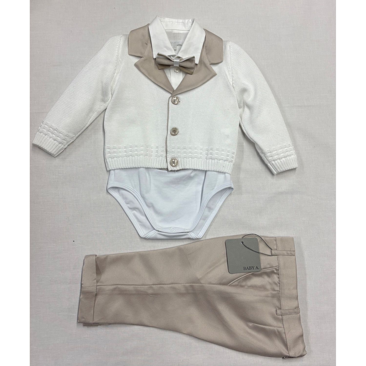 OFF WHITE CARDIGAN BEIGE COLLAR & PANT & BOWTIE ONZIE SHIRT / A3204/BY-935