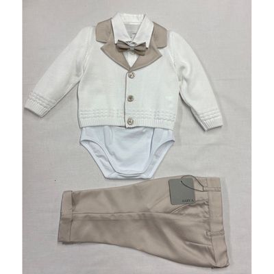 OFF WHITE CARDIGAN BEIGE COLLAR & PANT & BOWTIE ONZIE SHIRT / A3204/BY-935