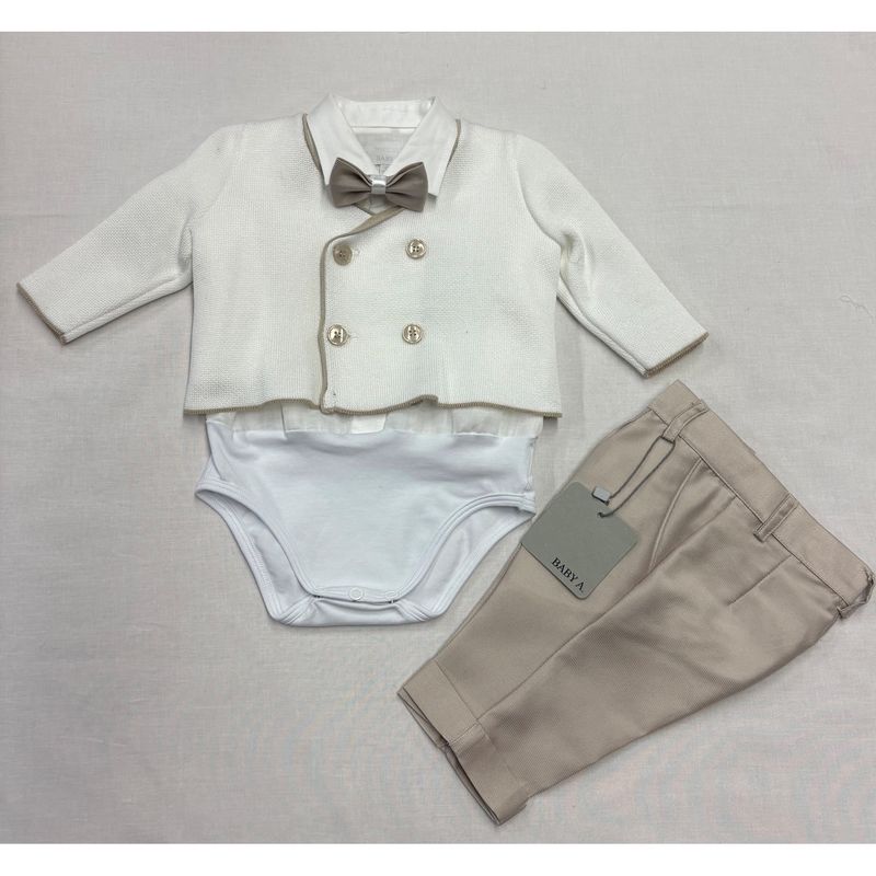 OFF WHITE CARDIGAN ONZIE SHIRT BEIGE PANT & BOWTIE DOUBLE BREASTED / C3233/BY-935