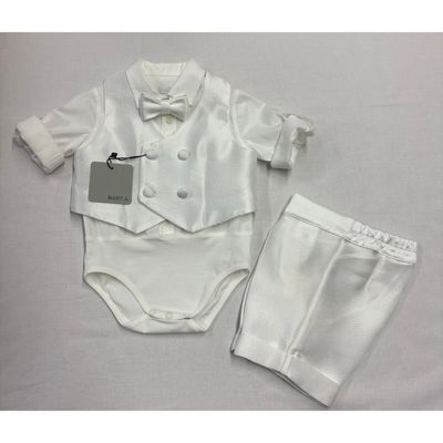 OFF WHITE 4PC VEST SHORT SET ONZIE SHIRT& BOWTIE WAFFLE PRINT / B3207/BR/BY-419