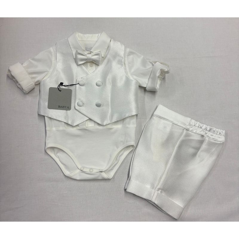 OFF WHITE 4PC VEST SHORT SET ONZIE SHIRT& BOWTIE WAFFLE PRINT / B3207/BR/BY-419