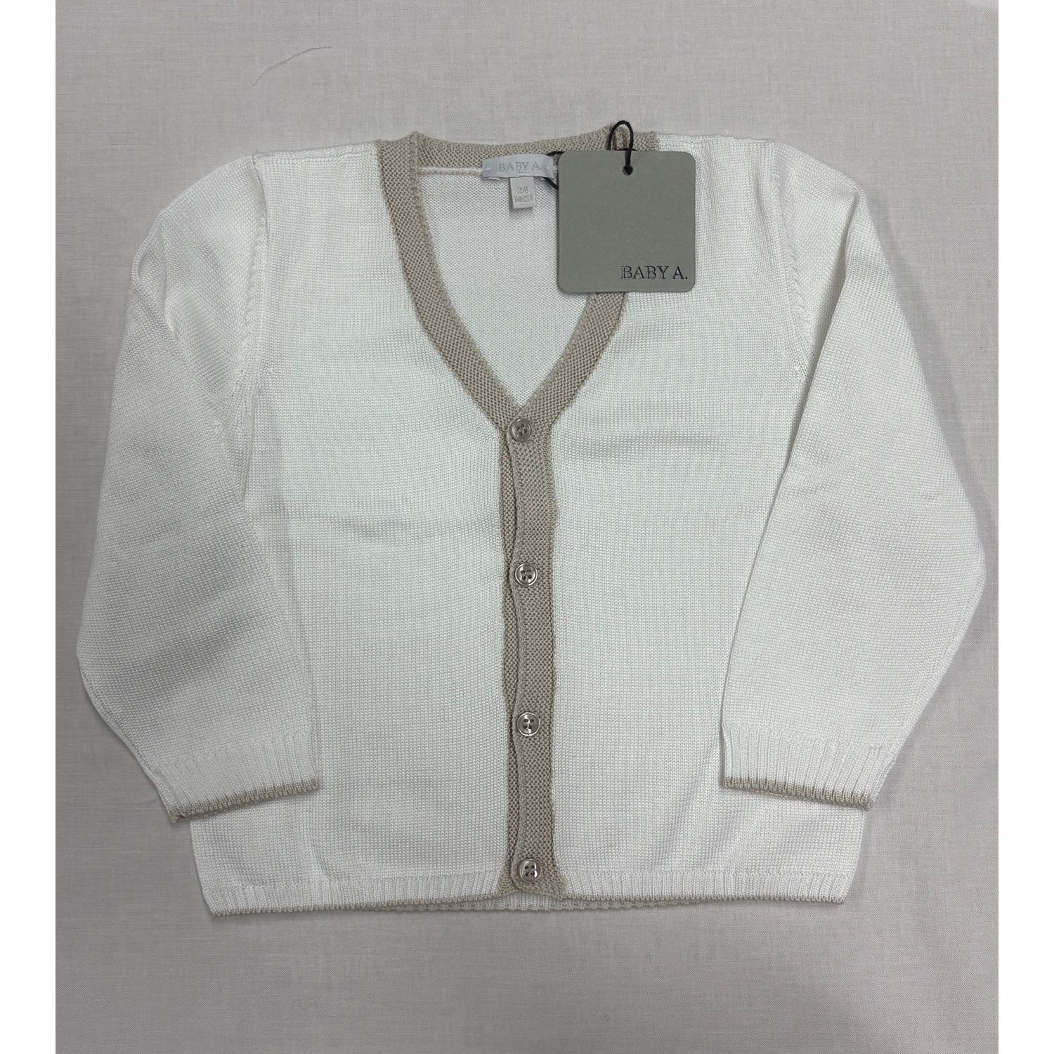 OFF WHITE KNIT CARDIGAN BEIGE TRIM VNECK / E3244/6-90