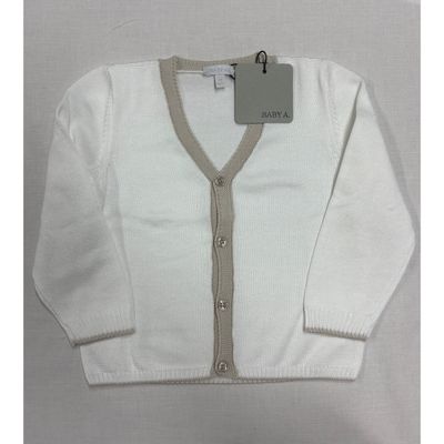 OFF WHITE KNIT CARDIGAN BEIGE TRIM VNECK / E3244/6-90