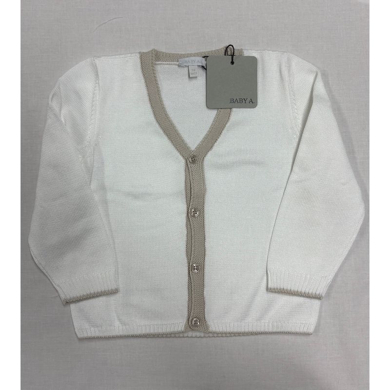 OFF WHITE KNIT CARDIGAN BEIGE TRIM VNECK / E3244/6-90