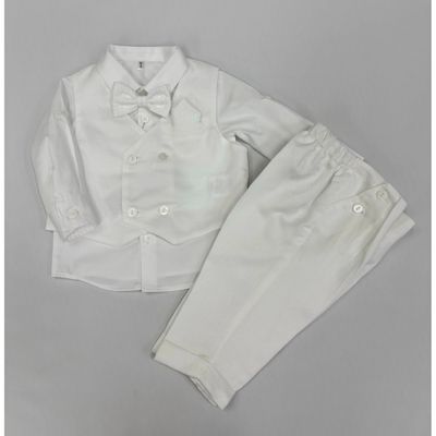 WHITE 4PC VEST SET DOUBLE BREASTED VEST & BOWTIE / GA-41961
