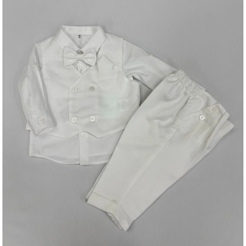 WHITE 4PC VEST SET DOUBLE BREASTED VEST & BOWTIE / GA-41961