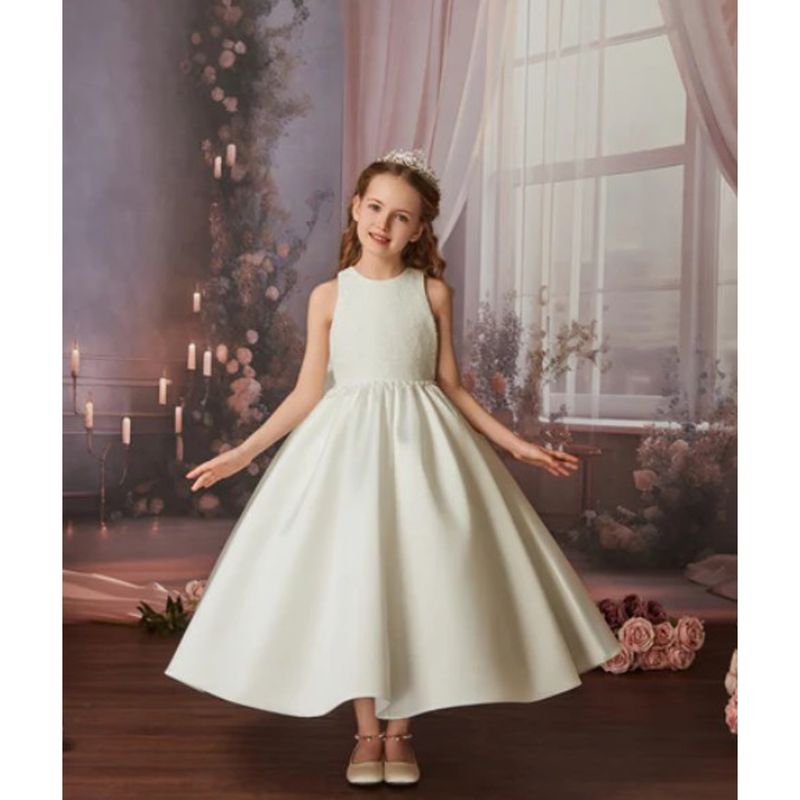 WHITE DRESS LACE BODICE TAFFETA SKIRT PEARL WAIST TRIM / Z25004-OFF WHITE DRESS LACE BODICE TAFFETA SKIRT PEARL WAIST TRIM / Z25004-OFF