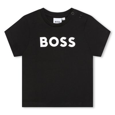 BLACK TSHIRT SHORT SLEEVE WHITE BOSS LOGO / J05P12-09B-0