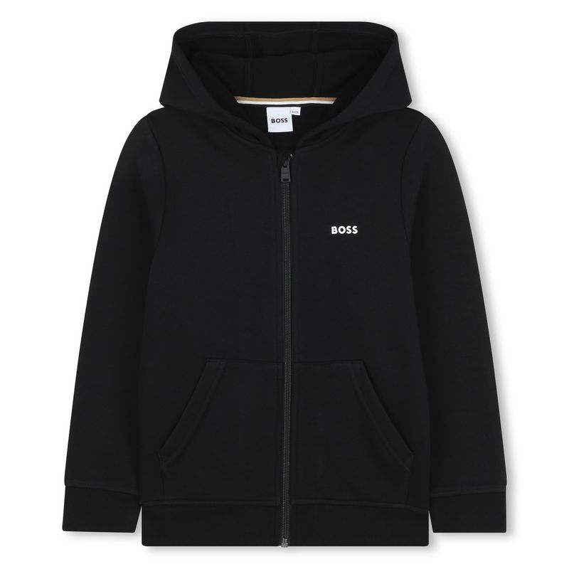 BLACK ZIP HOODED SWEAT TOP / J51958-09B-0