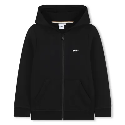 BLACK ZIP HOODED SWEAT TOP / J51958-09B-0