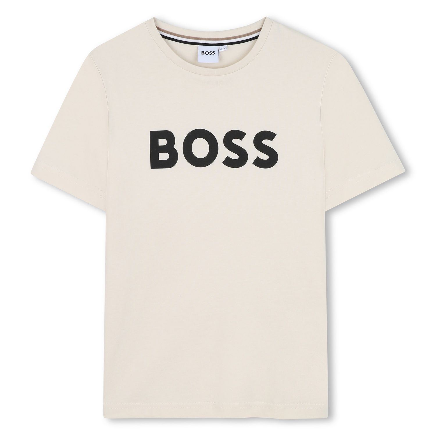 BEIGE TSHIRT BLACK BOOS LOGO SHORT SLEEVE / J52030-21C-0