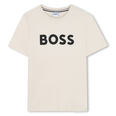 BEIGE TSHIRT BLACK BOOS LOGO SHORT SLEEVE / J52030-21C-0