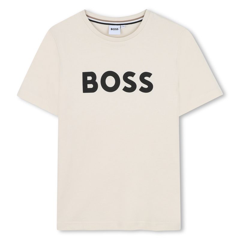 BEIGE TSHIRT BLACK BOOS LOGO SHORT SLEEVE / J52030-21C-0