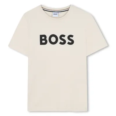 BEIGE TSHIRT BLACK BOOS LOGO SHORT SLEEVE / J52030-21C-0