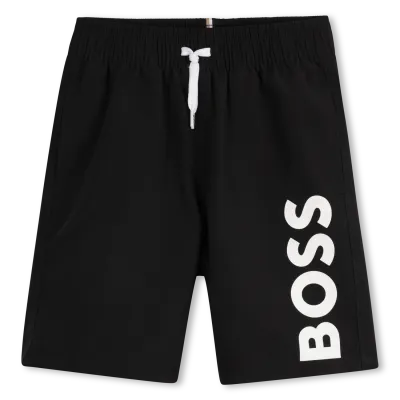 BLACK SWIM SHORTS WHITE BOSS LOGO / J51973-09B-0