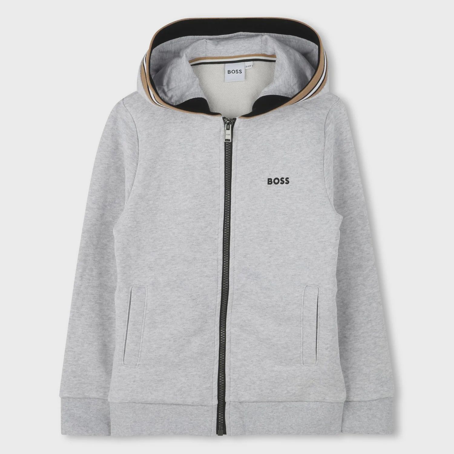 GREY HOODIE ZIP SWEATTOP STRIPED BROWN TRIM / J51120-A32-0
