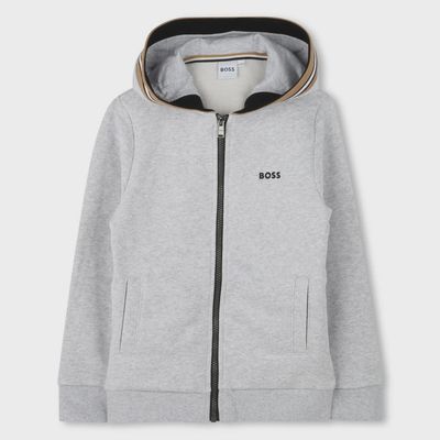 GREY HOODIE ZIP SWEATTOP STRIPED BROWN TRIM / J51120-A32-0 GREY HOODIE ZIP SWEATTOP STRIPED BROWN TRIM / J51120-A32-0