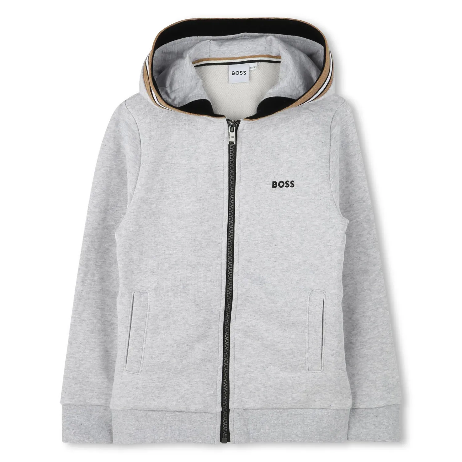 GREY HOODIE ZIP SWEATTOP STRIPED BROWN TRIM / J51120-A32-0