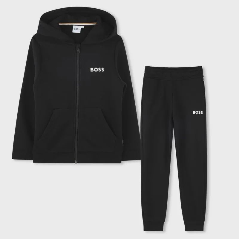 BLACK HOODED TRACKSUIT SET WHT LOGO / J51136-09A-0