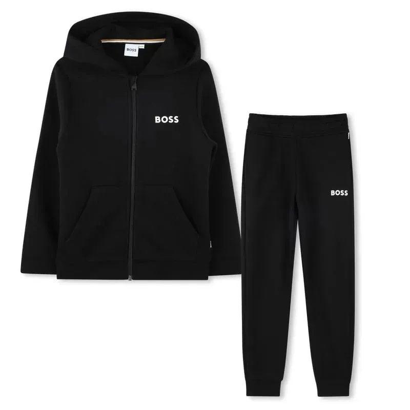 BLACK HOODED TRACKSUIT SET WHT LOGO / J51136-09A-0