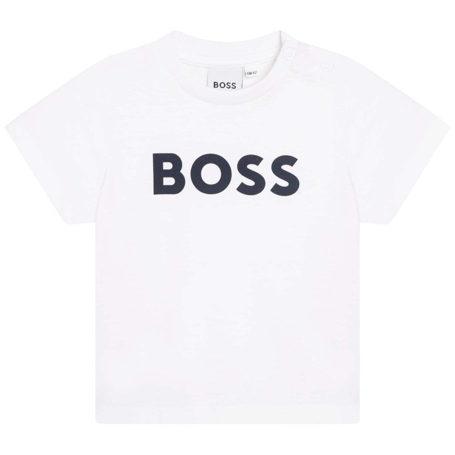 WHITE TSHIRT SHORT SLEEVE NAVY BOSS LOGO / J05P12-10P-0