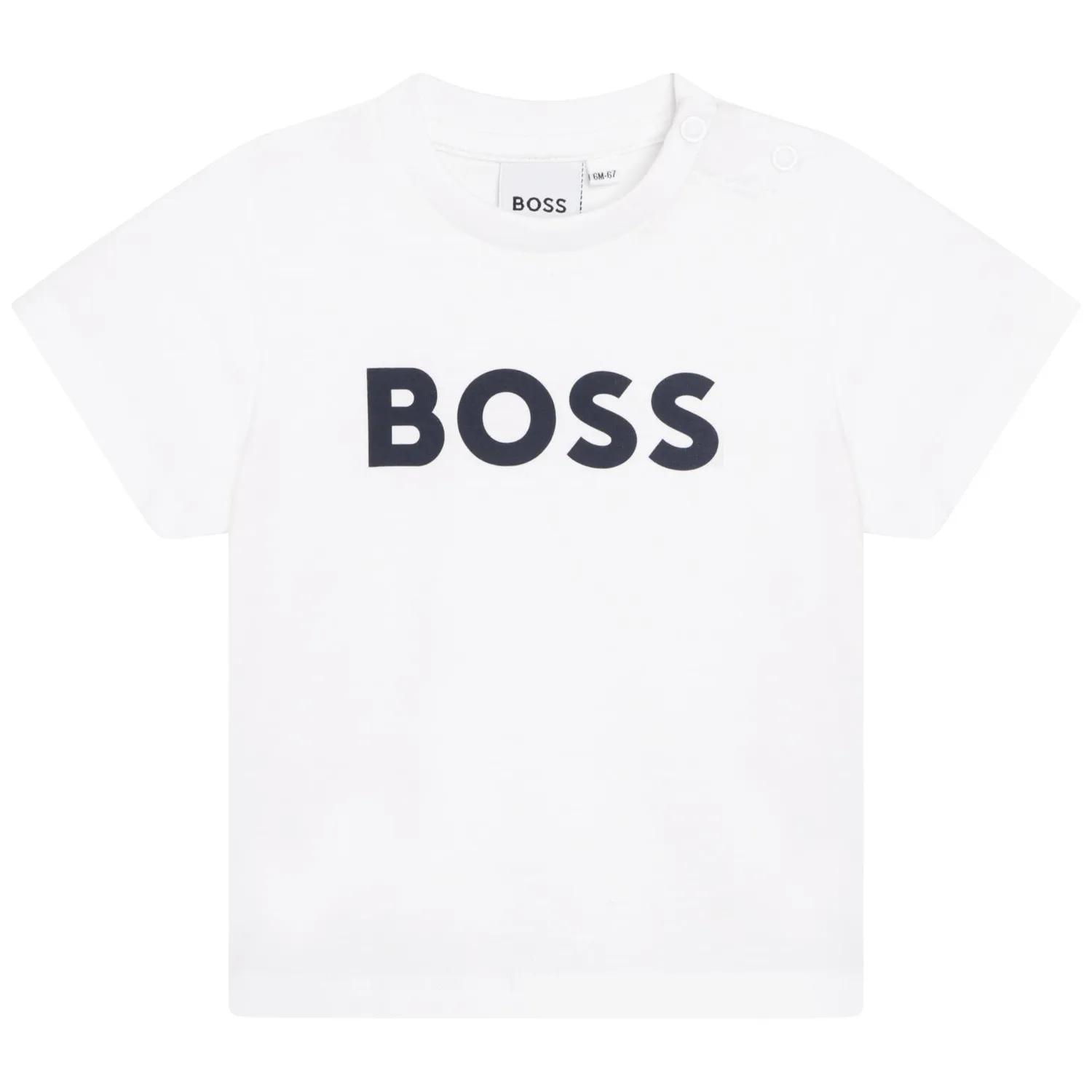WHITE TSHIRT SHORT SLEEVE NAVY BOSS LOGO / J05P12-10P-0