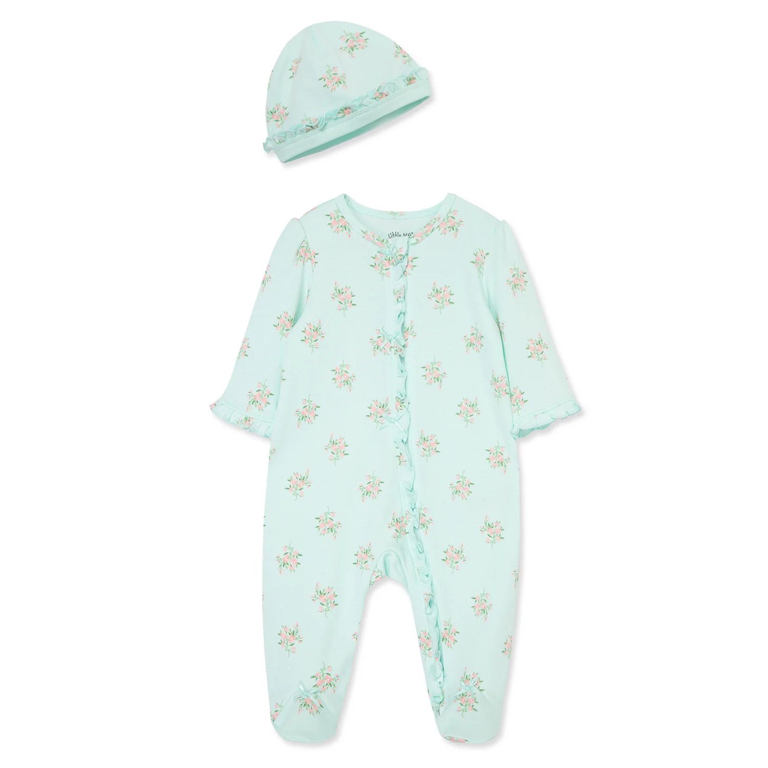 2PC LIGHT GREEN SLEEPER & HAT FLORAL PRINT / LBQ14608N-L168