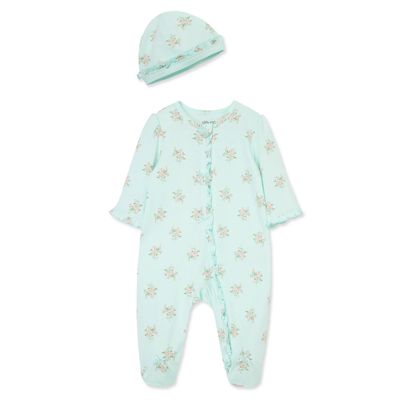 2PC LIGHT GREEN SLEEPER & HAT FLORAL PRINT / LBQ14608N-L168