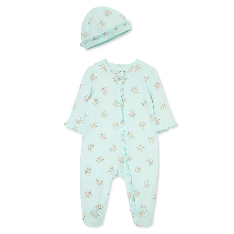 2PC LIGHT GREEN SLEEPER & HAT FLORAL PRINT / LBQ14608N-L168