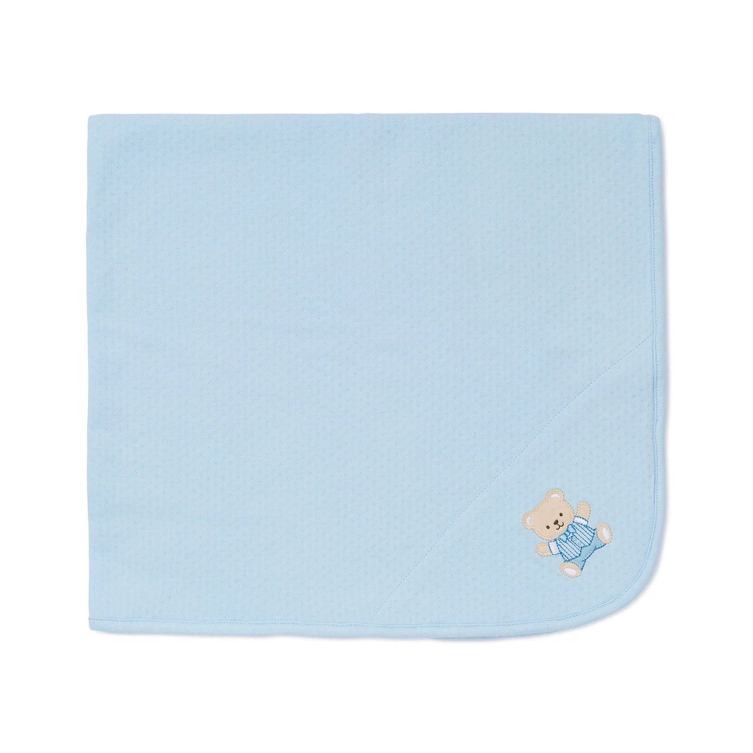 LIGHT BLUE RECEIVING BLANKET BEAR APPLIQUE / LB704030N-L454