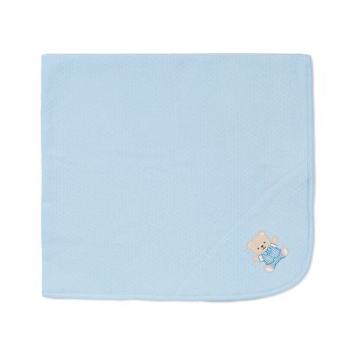 LIGHT BLUE RECEIVING BLANKET BEAR APPLIQUE / LB704030N-L454