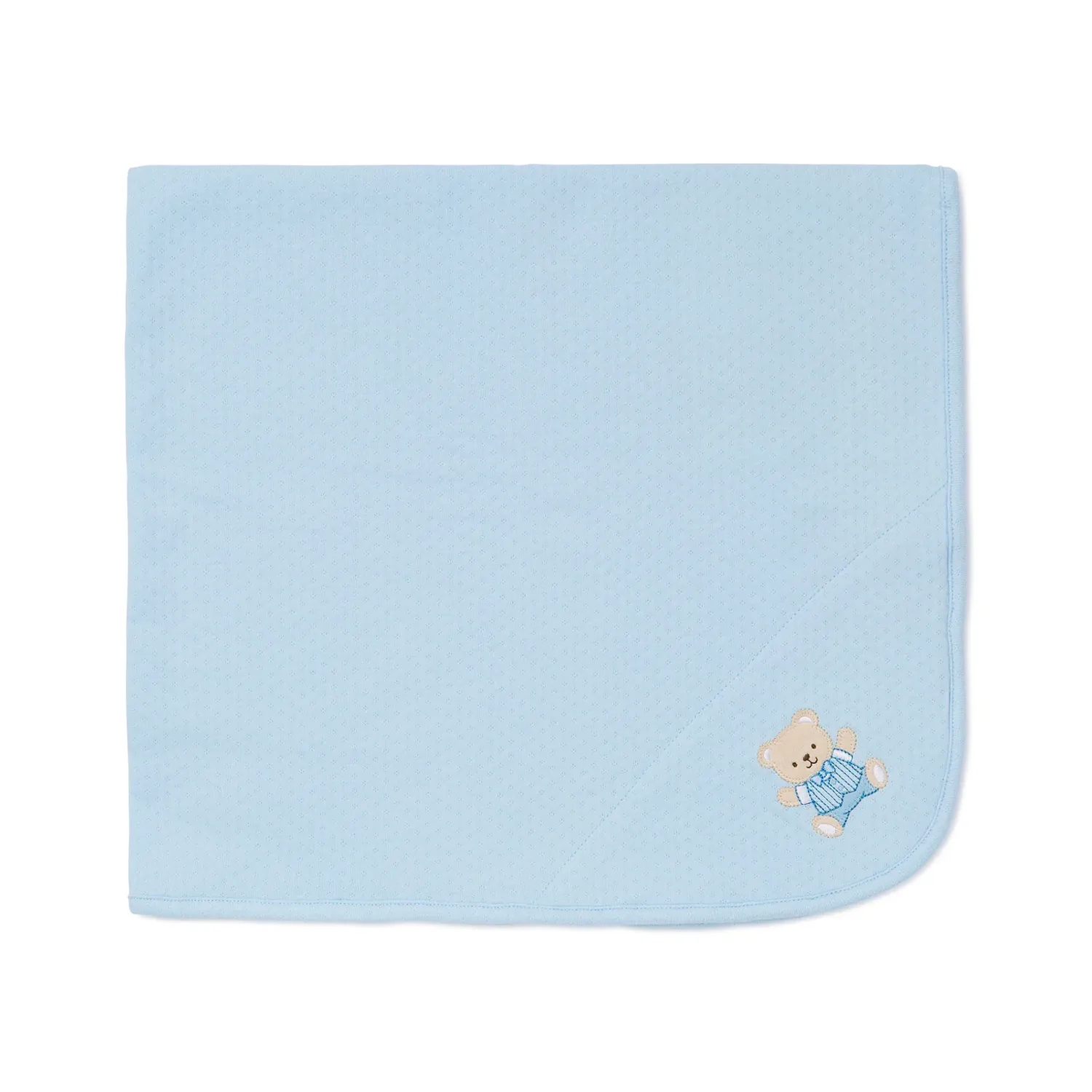 LIGHT BLUE RECEIVING BLANKET BEAR APPLIQUE / LB704030N-L454