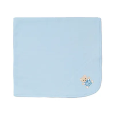 LIGHT BLUE RECEIVING BLANKET BEAR APPLIQUE / LB704030N-L454