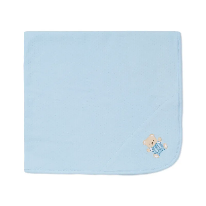 LIGHT BLUE RECEIVING BLANKET BEAR APPLIQUE / LB704030N-L454
