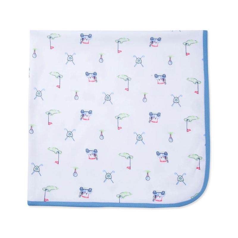 WHITE RECEIVING BLANKET GOLF CLUB PRINT BLUE TRIM / LB715468N-L457