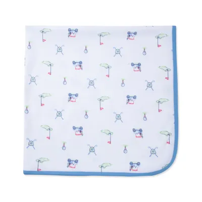 WHITE RECEIVING BLANKET GOLF CLUB PRINT BLUE TRIM / LB715468N-L457