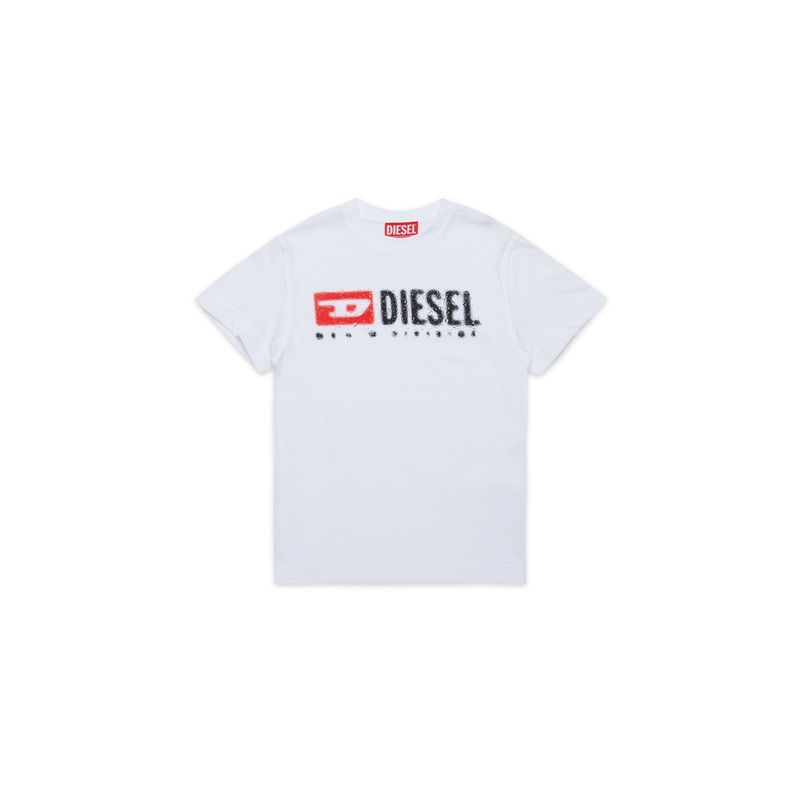 WHITE TSHIRT SHORT SLEEVE BLACK DIESEL LOGO TADJUSTK14 / J02475-00Y19-K100